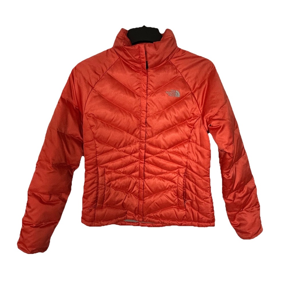 The North Face Women's 550 Jacket Goose Down Full Zip Orange Coral Size Med READ